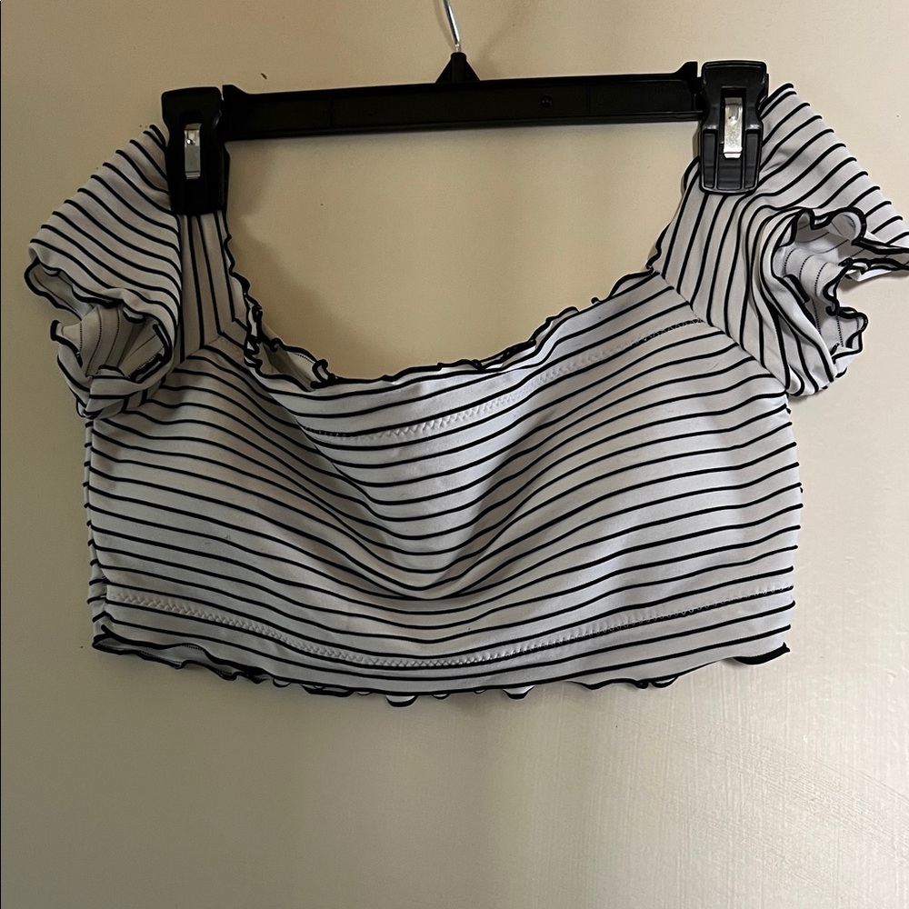 Striped Off-Shoulder Crop Top in White and Black